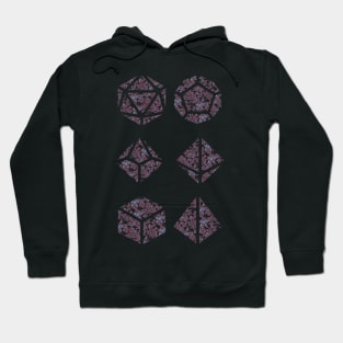 Dark Vampire Blue and Red Gradient Rose Vintage Pattern Silhouette Polyhedral Dice - Dungeons and Dragons Design Hoodie